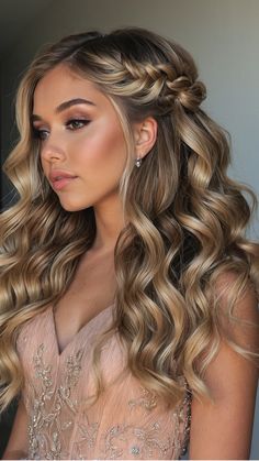 It's prom season, and you're challenged with the task of delivering a show-stopping look with your medium-length hair. This blog provides a plethora of charming hairstyle ideas that will ensure you steal the spotlight while keeping it sophisticated. Hair To Do For Prom, Down Hairdos For Prom, Homecoming Hair Ideas For Long Hair, Styled Curls Hairstyles, Homecoming Hairstyles Hair Down, Prom Hair Plait, Medium Hair Formal Hairstyles, Curl Wedding Hair Styles, Hairstyles For Long Hair With Curls