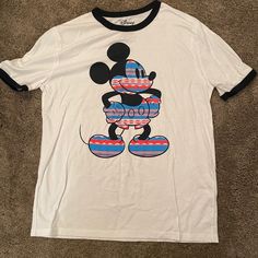 Mickey Mouse Shirt New Without Tags Make An Offer Mickey Mouse Crew Neck Shirt For Summer, Casual Multicolor Mickey Mouse Tops, White Mickey Mouse Crew Neck Shirt, Fun White Mickey Mouse Tops, Mickey Mouse Crew Neck Top For Summer, Summer Mickey Mouse Crew Neck Shirt, Casual Mickey Mouse Cotton Tops, Casual Mickey Mouse Crew Neck Shirt, Summer Casual Mickey Mouse Shirt