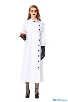 Orcajump - Halloween Frankenstein suit lab researcher role-playing suit white lab coat scientist - Final Sale White Long Sleeve Cosplay Costume, White Long Sleeve Cosplay Costume For Costume Party, White Long Sleeve Cosplay Costume For Party, White Long Sleeve Costume For Cosplay, White Long Sleeve Costume For Party, Scientist Clothes, Female Scientist, White Lab Coat, Halloween Frankenstein