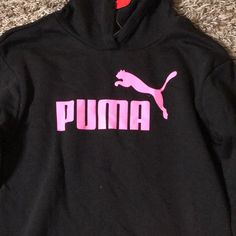 Pink And Black Long Sleeve Hoodie. Size 12-14 Winter Pink Sweatshirt With Logo Print, Pink Long Sleeve Hoodie With Logo Print, Sporty Pink Sweatshirt With Logo Print, Pink Winter Hoodie With Logo Print, Winter Pink Hoodie With Logo Print, Casual Pink Hoodie With Logo Print, Pink Logo Print Athleisure Sweatshirt, Pink Logo Print Sweatshirt In Athleisure Style, Pink Athleisure Sweatshirt With Logo Print