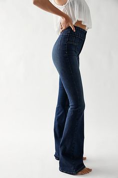 Forever flattering and flared jeans from our We The Free collection. **Fit:** Super high-rise, flared silhouette **Features:** Exaggerated yoking throughout, stretch denim fabrication, exposed button fly, flattering flat front and back **Why We | We The Free Jayde Flare Jeans at Free People in Dark Wash, Size: 28 Flair Jeans, High Waisted Flare Jeans, All Jeans, High Waisted Flares, Cute Jeans, Country Outfits, Flared Jeans, Western Wear, Boho Outfits