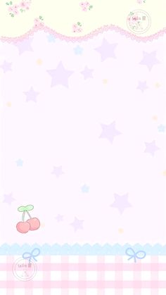 a pink background with stars and cherries on the border, as well as an empty space for text