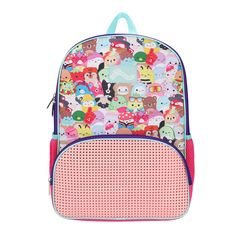 This officially licensed backpack is the perfect school, work, or travel accessory for Squishmallows fans! The backpack has been custom-designed to feature a bright and colorful all-over print of all your favorite Squishy characters. Perfectly sized for fans of all ages, it’s ideal for carrying books, laptops, or sports gear comfortably. The top zipper ensures easy access to the spacious main compartment, while the zippered front pocket keeps smaller valuables within easy reach. The padded and a Pink Kawaii Backpack For Back To School, Playful Pink Backpack, Playful Pink Standard Backpack, Kawaii Backpack For Back To School, Pink Backpack For Daycare And Back To School, Kawaii Back To School Backpack, Kawaii Back-to-school Backpack, Cute Multicolor Backpack For Daycare, Pink Backpack For Playtime And Back To School