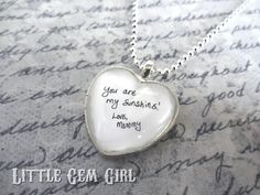 Your loved ones own handwriting captured in a glass domed Heart Pendant. Available in Antique Copper or Bright Silver finish. You can also choose Meaningful White Necklaces For Mother's Day, White Name Charm Necklace For Gift, White Charm Necklace With Name For Gift, White Charm Necklace For Gifts With Name Detail, Customized White Charm Necklace For Gift, White Heart Charm Necklace For Personalized Gift, Customizable White Jewelry For Anniversary Gift, Personalized White Heart Necklace For Valentine's Day, Personalized White Heart Necklace For Anniversary