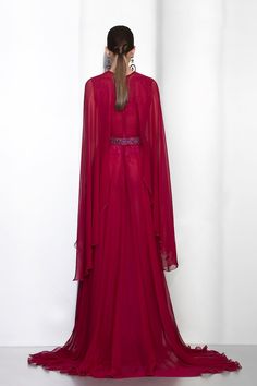 Cape sleeves silk chiffon dress – HerTrove Grey Chiffon Dress, Grey Velvet Dress, Chiffon Embroidery, Ziad Nakad, Purple Long Dress, Dress Cape, Lurex Dress, Over Skirt, Fuchsia Dress