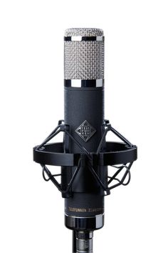 the conder is attached to a microphone with a black handle and silver knobs