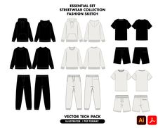 streetwear clothing mockup template. Adobe Illustrator Tech Pack Template for fashion designer files include  -tshirt  -hoodie  -joggers  -shorts  -sweatshirt adobe illustrator and pdf format. for other formats don't hesitate to contact us. Easily editable & buildable INSTANT DOWNLOAD note: this is a digital download. Jeans Tech Pack, Denim Tech Pack, Apparel Tech Pack, Streetwear Tech Pack, Clothing Brand Tech Pack, Tech Pack Template, Hoodie Template, Sports Fashion Design, Sweatpants Streetwear