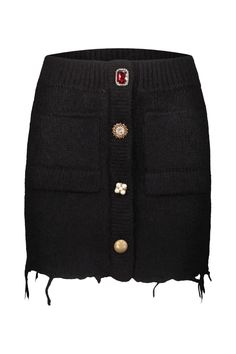 Vetements fancy button skirt in alpaca wool blend, crystal-cut, and faux-pearl buttons. Button Skirt, Anti Fashion, Fancy Buttons, Black Mini Skirt, Baby Alpaca, Alpaca Wool, World Of Fashion, Fashion Brand, Wool Blend