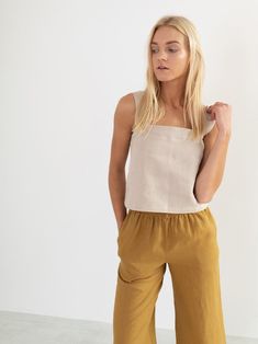 BEA Linen Tank Top / Simple Summer Blouse / Crop Top / | Etsy Everyday Linen Sleeveless Tank Top, Everyday Sleeveless Linen Top, Sleeveless Linen Top For Everyday, Everyday Sleeveless Linen Tank Top, Casual Sleeveless Flax Tank Top, Everyday Linen Tank Top, Beige Linen Sleeveless Tank Top, Summer Linen Sleeveless Camisole, Beige Sleeveless Linen Top