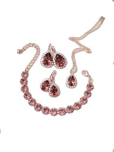 Formal Rose Gold Crystal Jewelry Sets, Evening Rose Gold Jewelry With Sparkling Stones, Adjustable Rose Gold Jewelry For Evening, Evening Rose Gold Jewelry With Rhinestones, Evening Jewelry In Rose Gold With Rhinestones, Light Burgundy, Rose Gold Halo, Set Bracelet, Necklace Swarovski