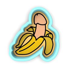 a sticker with a drawing of a person holding a bunch of bananas on it