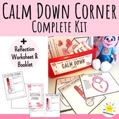 the calm down corner complete kit is shown with instructions to make it easier for children to use