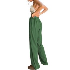 Green High Waist Pocket Wide Leg Pants Bottoms Pants, Leg Pants, Wide Leg Pants, High Waist, Wide Leg, High Waisted, Pants, Green, Trousers