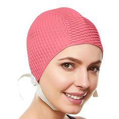 Beemo Swim Bathing Caps for Women or Girls Retro Style Latex Bubble Crepe Swimming Hat with Chin Strap for Long or Short Hair (H5137-LP) - Light Pink. These Cool classic swim caps - Are done in a bubble crepe Latex texture. Made up of the finest quality durable rubber. Fits more comfortable and is softer then a regular standard swim cap. Fashionable swim cap is made up of a latex base which keeps the water out it is soft, comfortable and easy to slip on and off. Available in different colors and Cap Pics, Rubber Clothes, Swimming Outfits, Bathing Cap, Long Or Short Hair, Swimming Cap, Retro Fashion Women, Swim Cap, Long To Short Hair