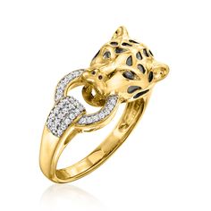 Ross-Simons - .10 ct. t. w. Diamond Cheetah Ring in 18kt Gold Over Sterling. Size 10. The call of the wild is yours with this .10 ct. t. w. diamond cheetah ring with black rhodium detailing. Set in 18kt yellow gold over sterling silver. 3/8" wide. Diamond cheetah Iring. Diamond birthstones are the perfect gift for April birthdays. The Call Of The Wild, April Birthday, Diamond Birthstone, Call Of The Wild, Black Rhodium, Cheetah Print, The Wild, Fine Jewelry, Size 7