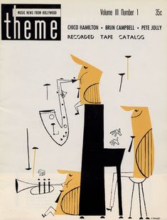 an image of a magazine cover with cartoon animals on the front and back pages in black, yellow and white