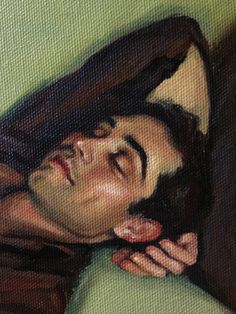 a painting of a man laying down with his eyes closed