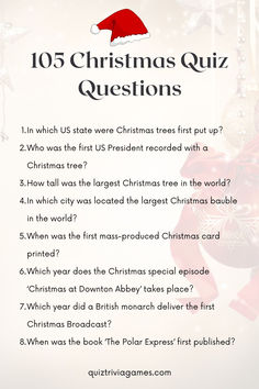 the christmas quiz questions are in red and white