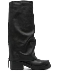 Black calf leather Fray boots, grained texture, slip-on style, below-knee length, decorative zip detailing, overlapping panel, square toe, 55mm block heel, rubber soleComposition: Calf Suede, 100% Shoes Closet, Black Knee High Boots, Emo Outfits, Boot Cuffs, Fashion 2024, Gorgeous Shoes, Shoe Closet, Sneaker Wedge, Dream Shoes