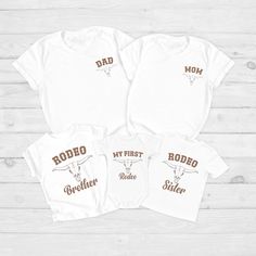 Celebrate your little one's milestone with our "My First Rodeo" family matching shirts! Perfect for a 1st birthday party, these tees bring a fun, Western flair to your celebration. Features: Matching Sets: Coordinate with Mama, Daddy, and little ones in adorable cowboy and cowgirl-themed shirts. Unique Design: Features a playful "My First Rodeo" graphic that's perfect for a Western farm-themed party. Comfortable Wear: Made from soft, high-quality cotton for a comfy fit throughout the day. Memora Customizable White Tops For Family Events, White Top With Name Print For Family Events, White Tops With Name Print For Family Events, Matching White Tops For Family Events, Customizable Matching Tops For Birthday, Personalized White Family Matching Tops, Family Matching Name Print Tops For Birthday, Family Matching Name Print Tops For Birthdays, Family Matching Tops With Custom Print For Birthday