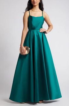 Lulus Fête Fantasy Satin A-Line Gown | Nordstrom Backless Evening Dress, Green Gown, Evening Dresses Cocktail, Junior Bridesmaid, A Line Gown, Wedding Bridesmaid Dresses, Junior Dresses, Cocktail Dress Party, Special Occasion Dresses