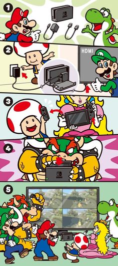 an image of mario and luigi in different stages of playing video games on the nintendo wii