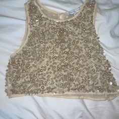 Adorable And Festive Top Covered In White And Silver Pearls And Sequins, Never Worn!! Elegant Sequined Crop Top For Summer, Elegant Gold Crop Top For Spring, Elegant Embellished Crop Top For Spring, Glamorous White Sequined Crop Top, Top Pearl, Rose Cream, Sequin Crop Top, Festival Tops, Cream Roses