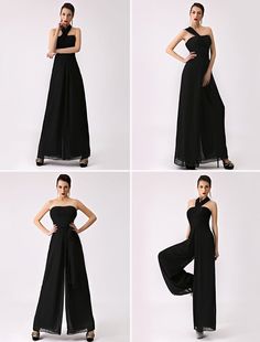 Black Bridesmaid Jumpsuit Straps convertible Backless Chiffon Wide Leg Pants Convertible Jumpsuit, Bridesmaid Jumpsuit, Unique Jumpsuits, Bridesmaids Jumpsuits, Classy Jumpsuit, Black Bridesmaid, Chiffon Pants, Alexia Admor, Bridesmaid Ideas