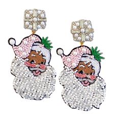 "Happy Ho Ho Holidays Celebrate Christmas with the cutest beaded Vintage Pink Santa Claus Earrings. This has been one of the most challenging work pieces we've made!  The details and handcrafting is amazing! We hope you love it as much as we do. Length 2.5\" Width 1.7\" Very Lightweight" Whimsical Beaded Earrings For Party, Whimsical Beaded Party Earrings, Handmade Beaded Earrings For Holiday Party, Holiday Party Handmade Beaded Earrings, Handmade Beaded Earrings For Christmas Party, Christmas Party Beaded Earrings, Christmas Party Beaded Drop Earrings, Beaded Earrings For Christmas Party, Vintage Pink Santa