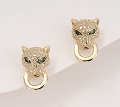 Fierce and fabulous, these earrings give the stud style a feline-inspired upgrade featuring diamonds and tsavorite gemstones. Pair these panthers with a power suit and you're ready to take on whatever comes your way! From Effy. Panther Earrings, Stud Style, Power Suit, Effy Jewelry, Diamond Clarity, Diamond White, Panther, Colored Diamonds, Feline