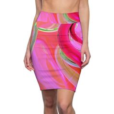 Splash Paint Pencil Skirt. Comfortable and soft, this high quality colorful pencil skirt is cut close to the body. Inspired by the freedom of creativity, it's perfect for standing out on any occasion. .: 95% Polyester 5% Spandex .: Mid waist fit .: Printed on care label in black color .: White thread color Chic Multicolor Stretch Skirt, Trendy Fitted Pink Skirt, Multicolor Summer Pencil Skirt For Party, Multicolor Pencil Skirt For Summer, Multicolor Mini Skirt For Summer, Trendy Stretch Pencil Skirt For Spring, Trendy Fitted Multicolor Skirt, Trendy Stretch Midi Pencil Skirt, Trendy Fitted Midi Pencil Skirt