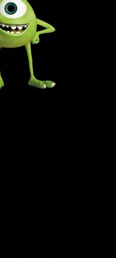 a green monster with big eyes and one arm extended, standing in the air on a black background