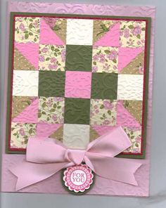 Rose Garden by lindahur - Cards and Paper Crafts at Splitcoaststampers Patchwork Cards, 3 Day Weekend, Paper Quilt, Sewing Cards, Embossed Cards, Card Tutorial, Card Patterns, Square Card, Card Tutorials