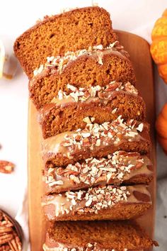 slices of pumpkin bread on a cutting board