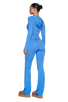 BLARE HOODIE - BLUE – I.AM.GIA North America Lazy Fits, Luxury Stuff, Cute Online Clothing Stores, Blue Yoga Pants, Interacial Couples, Cute Clothing Stores, Placement Print, Cute Lazy Day Outfits, Lazy Day Outfits