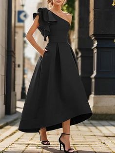 Bridal Mother Dress One-Shoulder Sleeveless Pleated Ankle-Length A-Line Wedding Guest Dresses Black Couture Dress, Black Bridal Dresses, Mother Of The Bride Fashion, Black Couture, Mother Dress, Prom Dress Inspiration, Wedding Attire Guest, Evening Dresses For Weddings, Wedding Guest Dresses