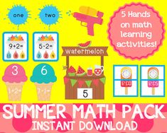 the summer math pack is shown with numbers and symbols for each student's activity