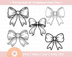 four bows with different shapes and sizes to use for the svg file, png or eps / dxf