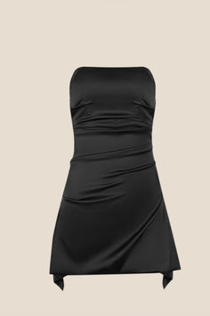 Black A-line Short Homecoming Dress 2024 Fitted Satin Midi Dress With Ruched Bodice, Flirty Satin Strapless Dress, Straight Neckline Satin Cocktail Dress, Satin Dress For Date Night With Straight Neckline, Fitted Satin Dress With Ruched Bodice For Night Out, Fitted Satin Dress With Ruched Bodice For Date Night, Straight Neckline Satin Dress For Date Night, Flirty Ruched Dress With Straight Neckline, Fitted Silk Strapless Dress With Ruched Bodice