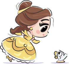 a drawing of a girl in a yellow dress and a cat looking at her face