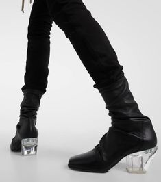 Find RICK OWENS Stretch Leather Ankle Boots on Editorialist. Upper: calf leather. Lining: leather. Sole: leather insole, leather and rubber sole. Toe shape: square toe. Made in Italy. Includes: shoe box, dust bag. Designer color name: Black/Clear. Rick Owens Shoes, Heeled Ankle Boots, Black Ankle Boots, Rick Owens, Leather Ankle Boots, Shoe Box, Fashion Boots, Leather Shoulder Bag, Calf Leather