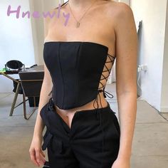 Hnewly Off Shoulder Strapless Lace Up Sexy Bustier Corset Crop Tops For Women Black Sleeveless Vest Tops For Women Black, Crop Tops For Women, Corset Crop Top, Top Cropped, Sleeveless Vest, Black Sleeveless, Vest Top, Tops For Women, Off Shoulder