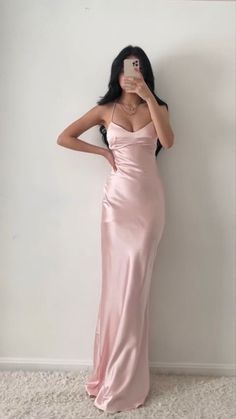 Spaghetti Straps Mermaid Light Pink Prom Dress Floor Length Dress Pale Pink Satin Dress, Long Baby Pink Dress, Pretty Pink Princess Dress, Pretty Silk Dresses, Pink Aesthetic Prom Dress, Pink Graduation Dress Long, Pink Satin Dress Aesthetic, Pastel Silk Dress, Baby Pink Dress Prom