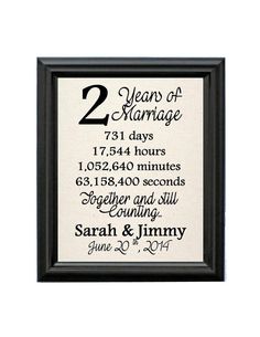 two years of marriage anniversary gift for husband and wife, personalized with the couple's names