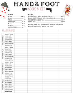 the printable hand and foot score sheet