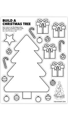 Build A Christmas Tree, Christmas Printable Activities, Christmas Tree Craft, Free Printable Crafts, Printable Christmas Games, Christmas Worksheets, Preschool Christmas Crafts, Christmas Kindergarten, Christmas Arts And Crafts