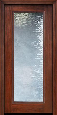 a wooden door with frosted glass on it