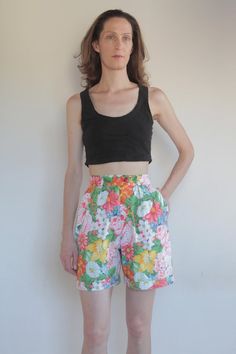 80's Kenzo floral high waisted shorts, small size Multicolor Floral Print Cotton Shorts, Fitted Floral Print Shorts, Fitted Floral Print Shorts For Summer, Retro Summer Floral Print Bottoms, Retro Floral Print Summer Bottoms, High-waisted Floral Print Cotton Shorts, Multicolor Floral Print Shorts, Fitted Cotton Shorts With Floral Print, Fitted Casual Shorts With Floral Print