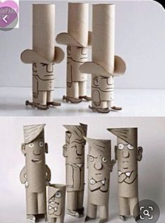 several cardboard sculptures made to look like cartoon characters