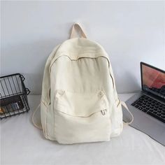 43139318546479 Beige Canvas Bag For School, Beige Canvas School Backpack, Beige Canvas Backpack For School, Cream Backpack For Travel And Back To School, Large Capacity Cream Backpack For Students, Casual Cream Backpack For School, White Canvas Backpack For Back To School, White Canvas Bag For Everyday, Back To School, Cream Backpack For Back To School